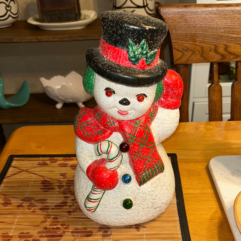 Vintage 1983 Festive Snowman Holiday Decor Ceramic
